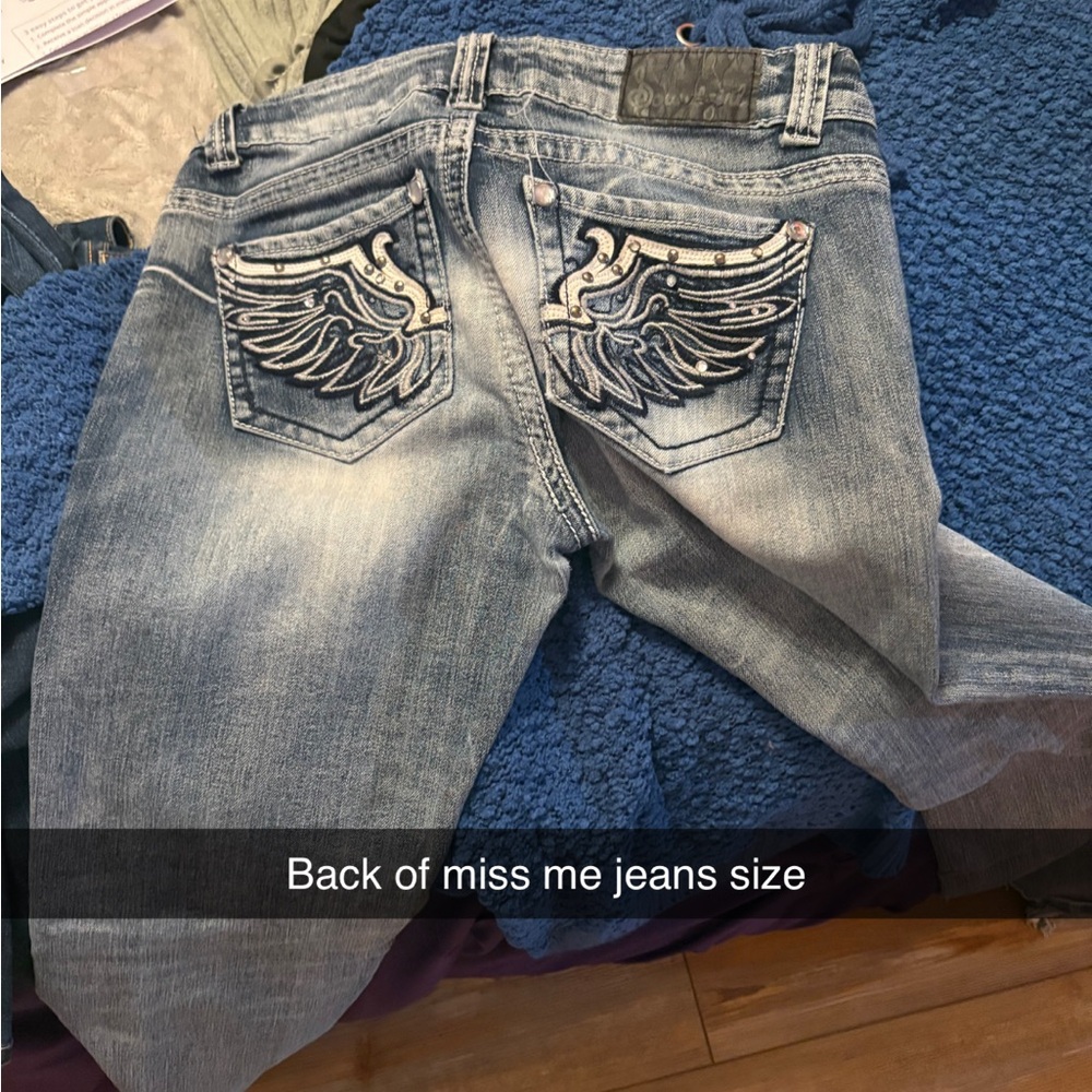 Miss Me Women's Light Blue Boot Cut Jeans with Wing Embellishments